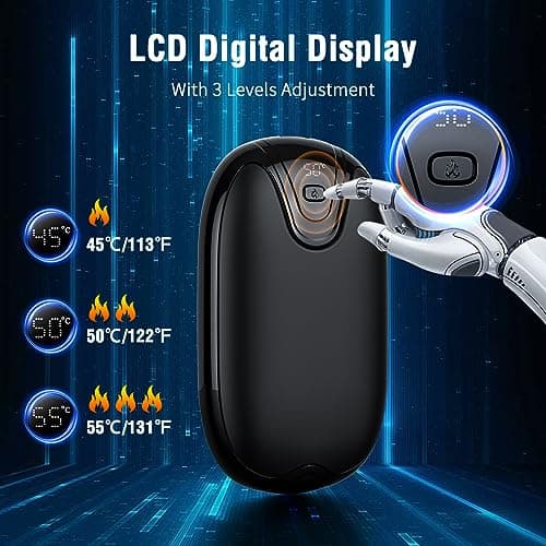 Hand Warmers,3 Heat Levels Rechargeable Hand Warmer,12 Hrs Long Lasting Portable Pocket Heater,2 in 1 Magnetic Hand warmer with LCD Digital Screen for Home Camping Hunting Outdoor,Best Winter Gift — view 5