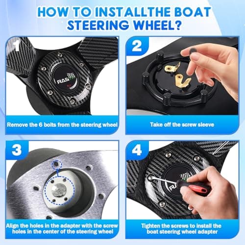RASTP Boat Steering Wheel with 3/4“ Axle Marine Steering Wheel Adapter for Most Marine boats,Vessels,Yachts,Pontoons Boat (Style F-Print) — view 5