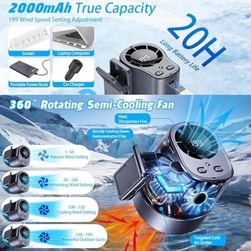 Portable Fan | Non Slip 199 Adjustable Speeds - Clip On Fan,for Cycling Fishing Jobsite Camping Road Trip Beach Men Women Youth Teens Adults — view 6