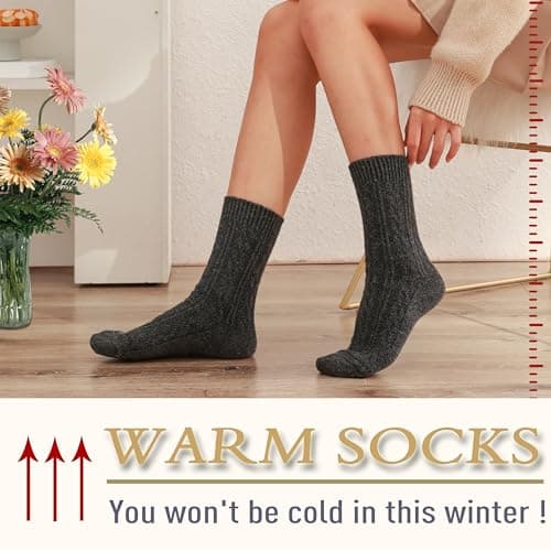 EBMORE Womens Merino Wool Thermal Socks Walking Warm Winter Thick Hiking Comfy Work Soft Boot Winter Cold Socks for Ladies 5 Pack Stocking Fillers(Khaki Series) — view 6