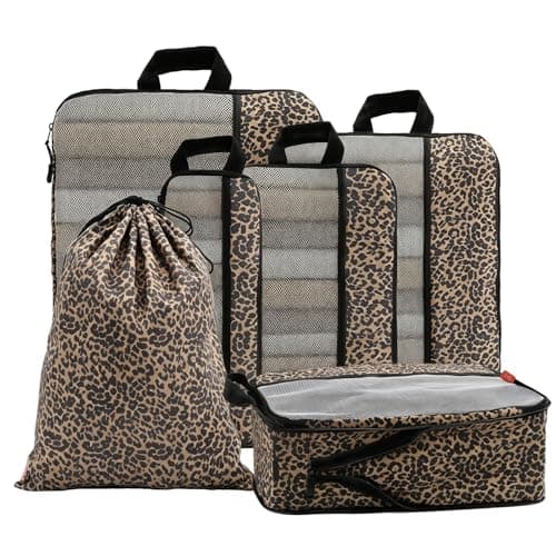 U+U Compression Packing Cubes, Travel Organizers for Suitcases, Leopard, 6 Set, 6 Set