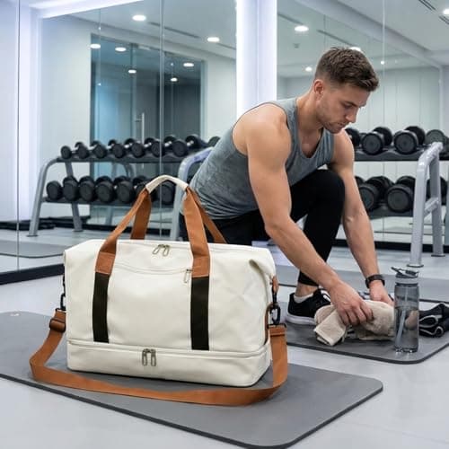 Cabin Bag 47x28x25, Large Capacity Weekend Bag for Men/Women, Water-Resistant Travel Duffel Sport Gym Tote Mum Hospital Bags with Wet Pocket, Hand Luggage Bag (White) — view 6