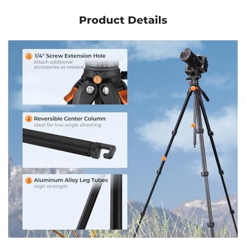 K&F CONCEPT 73” Camera Tripod with Fluid Head — view 5