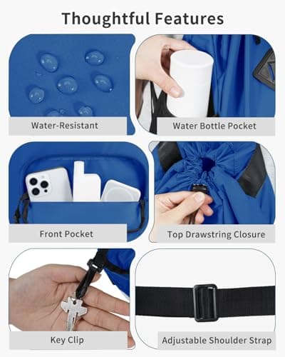 WANDF Drawstring Gym Bag Swim Bag with Removable Wet Pocket, Sandproof Beach Backpack with Compression Strap for Mat for Pool, Travel, Workout Gear (Navy Blue) — view 6