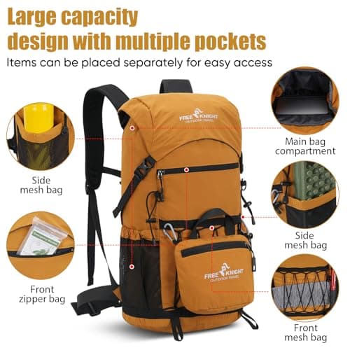 Bseash 30L Lightweight Hiking Backpack, Outdoor Sport Waterproof Travel Bag Daypack for Cycling Climbing Skiing (Yellow) — view 3