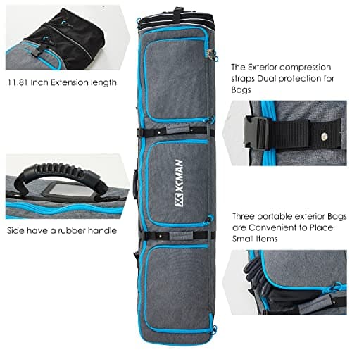XCMAN Padded Snowboard Bag with Wheels,Adjustable Length 63-75In,Padded Bag for Air Traveling,Loading Capacity 100L… (Grey) — view 3
