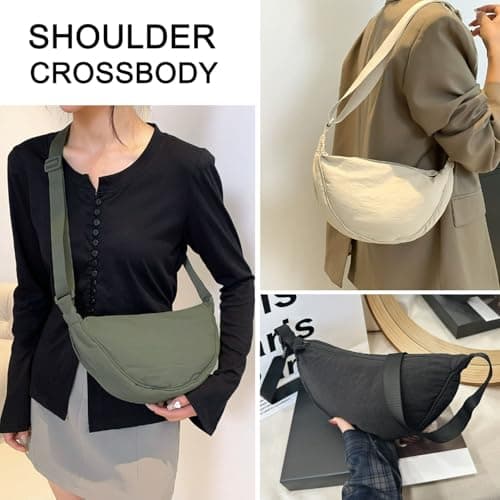 SUJIBHI Crescent Bag Nylon Dumpling Bag for Women Men Crossbody Bag with Adjustable Strap Solid Color Chest Bag Shoulder Bag Fanny Packs for Daily Use (Green) — view 2