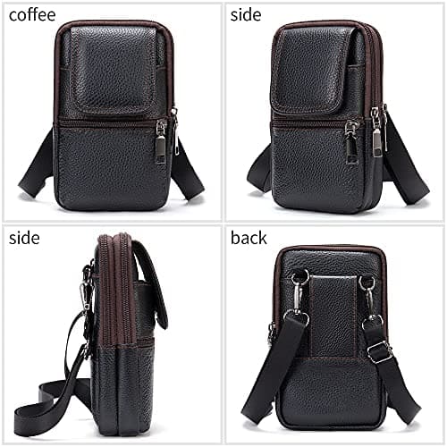 Cell Phone Waist Pouch Leather Men, Crossbody Phone Bag Mens, Vertical PU Leather Shoulder Messenger Bag Travel Crossbody Pack Belt Clip Holster Wallet Purse for Cell Phone/Mini Tablet — view 6