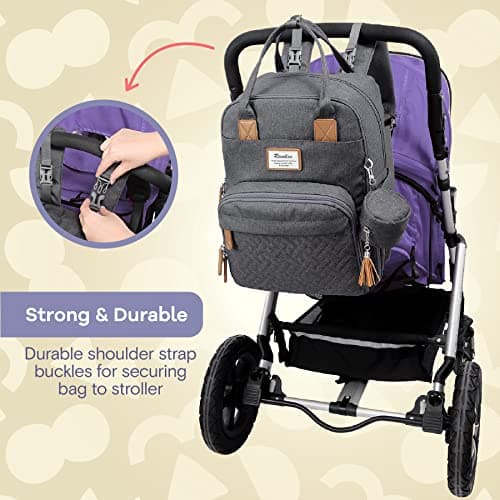 RUVALINO Baby Changing Bag Backpack, Neutral All-in-One Baby Bags for, Multifunction Large Travel Backpack with Portable Changing Pad, Stroller Straps, Pacifier Case and Insulated Pockets, Dark Gray — view 5