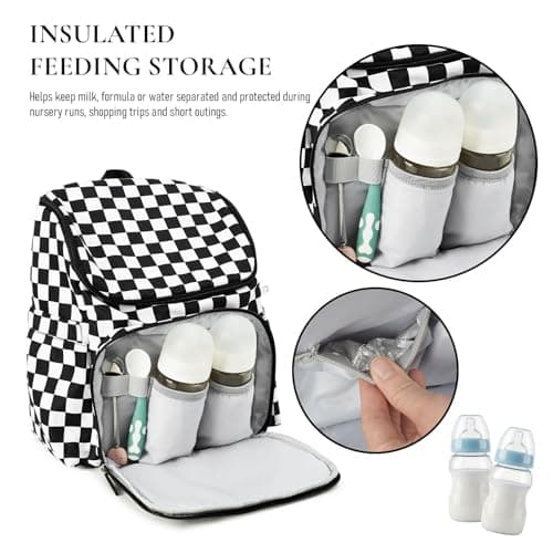 DEFAHN Baby Changing Bag Backpack, Checkered Nappy Bag Backpack with Mat — view 4