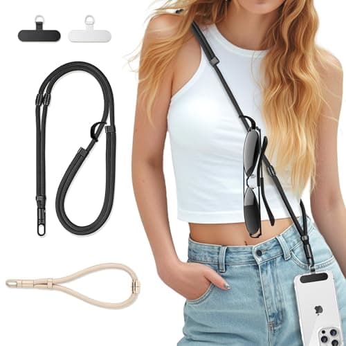 GMETINK 3-in-1 Cell Phone Lanyard 1 Pack + Wrist Strap 1 Pack - Adjustable Neck Lanyard, Convertible Crossbody Strap with Locking Knob Friendly Quick Release for Gym/Work/Travel Essentials