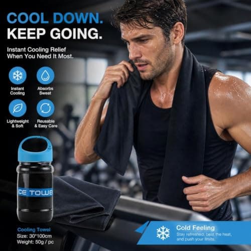 XDGJTBFMY Cooling Towel, 2PCS 100x30cm Ice Towel with Storage Bottle,Microfibre Gym Towels,Lightweight Quick Dry Towels for for Golf,Sport,Running,Gym,Camping,Workout & More Activities — view 4