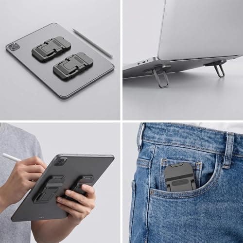 iohsxae 2-Pack Mini Aluminium Tablet Stand, Foldable & Portable Universal Desktop Holder, Anti-Slip Metal Pocket Cradle Compatible with iPad, Galaxy Tab, E-readers and Smartphones (Black) — view 4