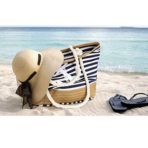 flintronic Women Beach Bag | Canvas Travel Tote Bag | Large Shoulder Bag with Rope Handle for Beach, Holiday, Shopping, Traveling (45cm*32cm*14cm) Anchor Pattern Design (Blue) — view 3