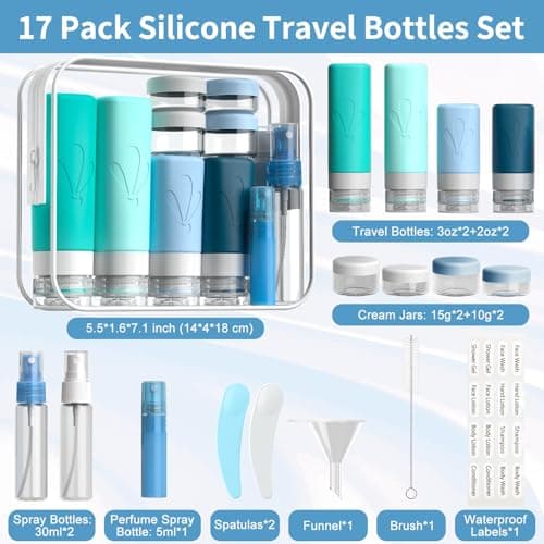 INSFIT Travel Bottles for Toiletries, 17 Pack Leakproof Travel Size Toiletries, Airplane Travel Essentials, Holiday Essentials for Women and Men with Labels/Clear Bag — view 2