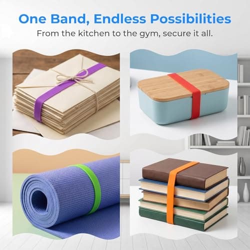 KIPTVO 6 Pcs Beach Towel Bands, for Sun Loungers & Cruise Chairs, Resilient Towel Straps, Great Alternative to Beach Towel Clips for Pool, Beach & Outdoor Use,Red, Yellow, Orange, Green, Blue, Purple — view 5