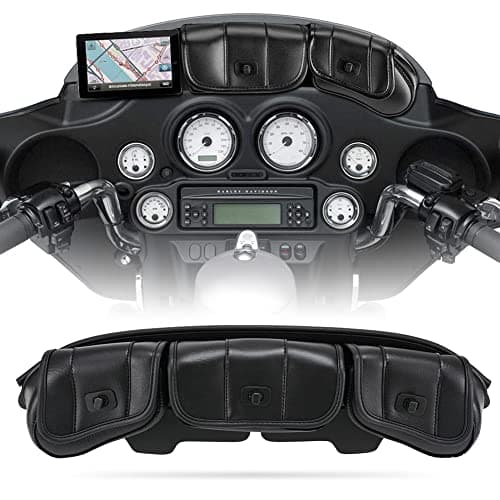 KATUR Motorcycle Windshield Bag Pouch PU Leather with Magnetic Closures for Harley Touring Street Glide Electra Glide Windshield Bags 1996-2013