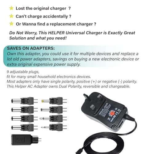 Multi Voltage Power Adapter, Reversible Polarity 30W Universal 3V 4.5V 5V 6V 7.5V 9V 12V Power Supply Adapter Charger for Keyboard Routers Speakers Pedals CCTV Cameras TV Box Audio — view 2