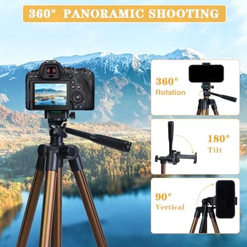 Phone Tripod, LINKCOOL 50" Aluminum Lightweight Portable Camera Tripod for iPhone/Samsung Smartphone/Action Camera/Small DSLR Camera, With Phone Holder & Wireless Remote (Gold Brown) — view 2