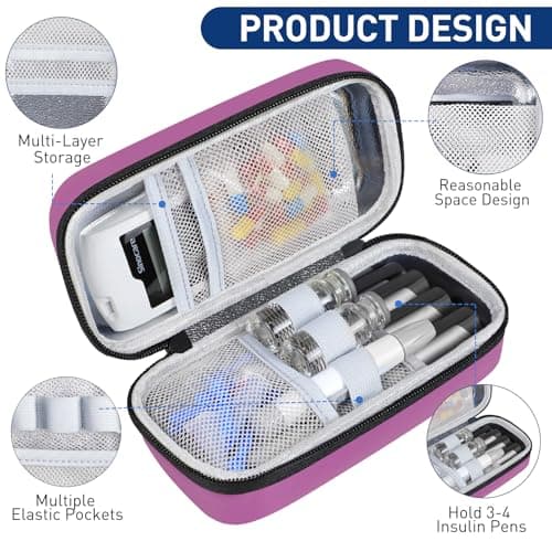 Insulin Cooler Travel Case, Refrigerated Medicine Travel Case with 2 Reusable Ice Packs TSA Approved for Diabetic Supplies Patent Pending, Portable Temperature Display Medicine Travel Cooler (Purple) — view 5