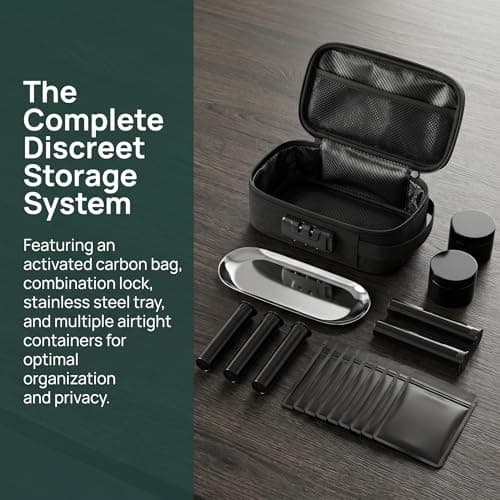 17PCS Smell Proof Bag with Combination Lock, Odor Proof Stash Box Container with 10 Smell Proof Baggies, 3 Flip-top sealed tubes, 2 PET Stash Jar & 1 Stainless Tray, Portable Lockable Pouch for Travel — view 2