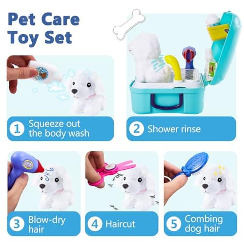 HERSITY Kids Toy Dogs Gifts for 3 Year Olds Girls, Vet Pet Grooming Kit — view 3