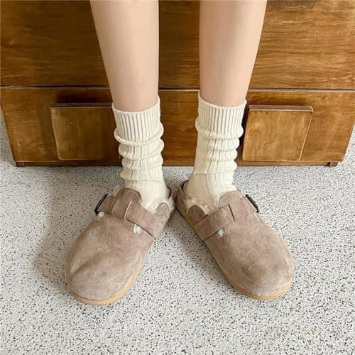 Iordan 3 Pairs Slouch Socks for Women Beige Cotton Cute Knit Aesthetic Crew Socks Breathable Soft running Long Tube Socks (Beige,One Size) — view 3