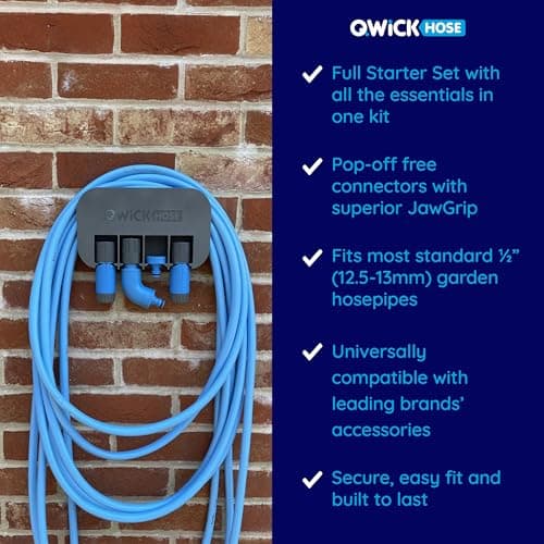 Qwickhose Starter Set | 5-Piece Garden Hose Connector Kit | Original & No-Flow JawGrip, Tap Adaptor, Nozzle, Wall Mount | 1/2" (12.5-13mm) Universal Hose Fittings | Garden Hoses & Outdoor Tap — view 6