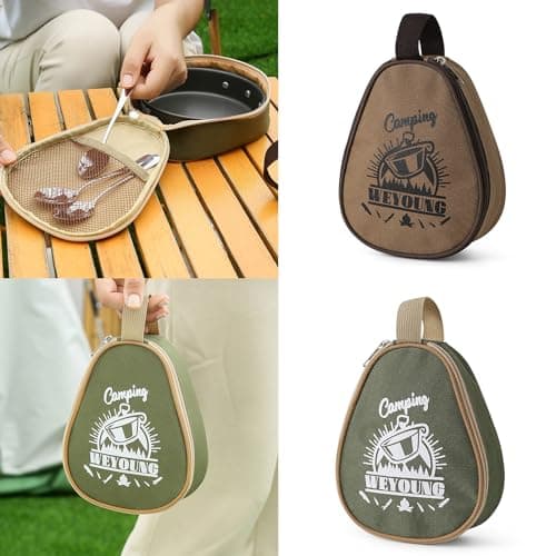 Jazuaiao Large Capacity Travel Storage Bag with Zipper Closure Handle Portable Camping Pots Picnic Bowl Brown — view 2