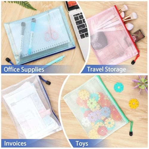 A5 Plastic Wallets, 5 Pack Zip Lock Bags Mesh Document Wallet File Folders — view 6