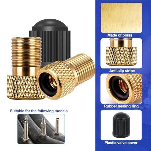 WOLMIK Bicycle Valve Adapter - 6 Pack Brass Presta Valve Adaptor, Convert Presta to Schrader for Bikes and Cars, Inflate Tire Using Standard Pump or Air Compressor — view 2