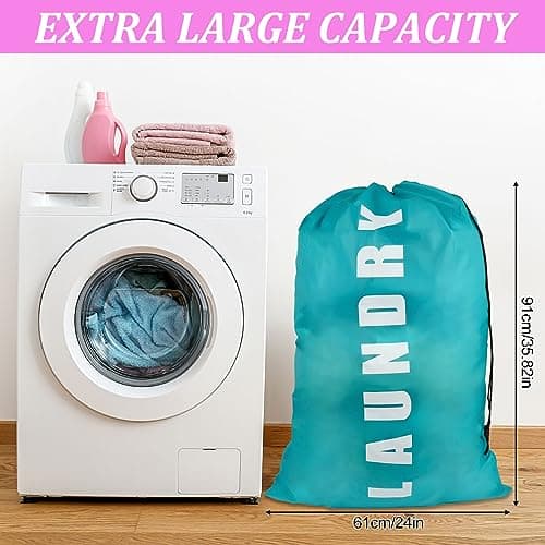 2 PCS Travel Laundry Bags, 24" x 36" Portable Large Laundry Bag (Blue,Pink) — view 2