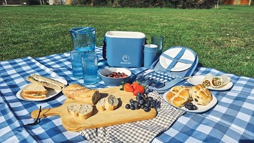 BAYSIDE Blue Pool Picnic Blanket, 145 x 145cm Water Resistant, Picnic Rug & Outdoor Tablecloth Dual Use Foldable Compact Travel Blanket, Easy to Wipe Clean. — view 2