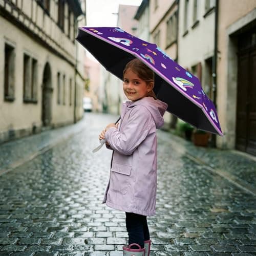 omedecal Automatic Folding Umbrella for Kids Girls & Boys, Rainbow — view 6