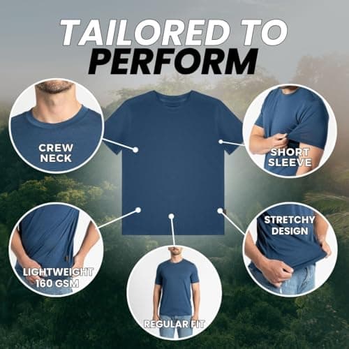 menique 100% Merino Shirt Mens Short Sleeve T Shirt, Lightweight Thermal Top Men, Base Layer, Wicking Breathable Undershirt Top, Crew Neck Tee for Outdoor Travel & Hiking, Denim Blue, L — view 4