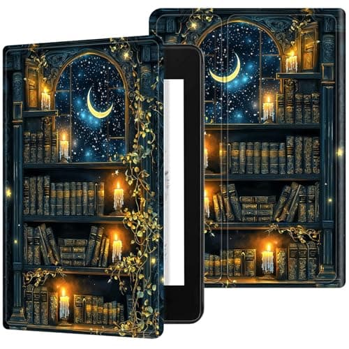 RWUTYTIUL for 6.8" Kindle Paperwhite (11th Generation, 2021 Release) E-Reader Case, Shockproof Smart Protective Multi-Angle Viewing Cover for Women Men with Auto Sleep/Wake - Vintage Candle Books