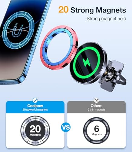 Coolpow 15W MagSafe Car Mount Charger,Magnetic Phone Holder for Cars Vent — view 4