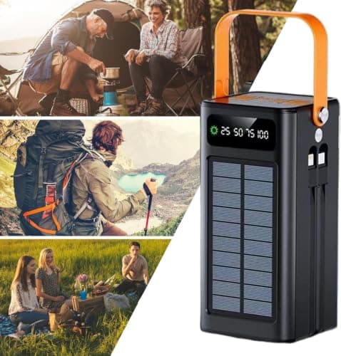 50000mAh Solar Power Bank with Built-in Charging Cable, Portable Fast Charger with USB and Type-C Ports, High Capacity Battery Pack for Phone, Laptop, Camping, Travel and Outdoor Use — view 5