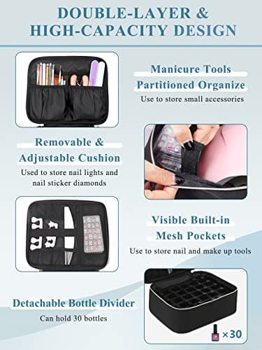 Nail Polish Organiser Bag 2-Layer Portable Nail Box for Nail Tech Black — view 5