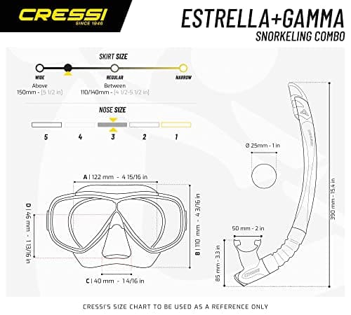 Cressi Estrella & Gamma Combo - Combo Set Mask Estrella + Snorkel Gamma for Snorkelling and Diving, Black/Black, One Size, Adult Unisex — view 5