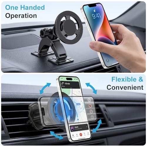 Ainiv Magnetic Phone Holder Car, 360° Rotatable Air Vent Magnetic Phone Holder Compatible With iPhone 17/16/15/14/13/12 Full Series with Metal Plates in Car Dashboards, Air Vents, and Desks — view 6