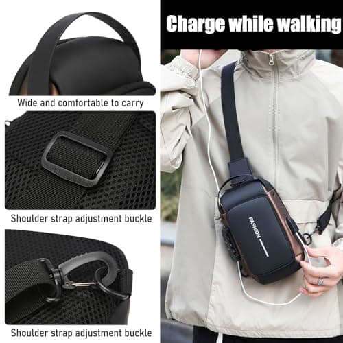 KASESSS Sling Bag Crossbody, Chest Bag Multiple Pockets, Man Bags with a Combination Lock, Waterproof Anti Theft Bags, Chest Small Backpack for Running Workout Hiking Cycling Travelling Lightweight — view 6