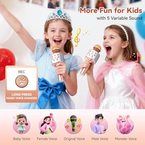 Warmiehomy Kids Karaoke Machine, Portable Microphone Birthday Gifts for 4 5 6 Year Old Girl, Bluetooth Karaokes Toys Home KTV Singing for Age 3-12 Children Presents, Rose Gold — view 2