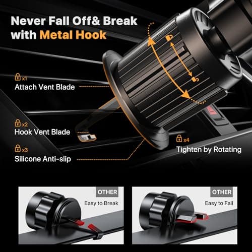 miracase Car Phone Holder, Stable Double Steel-Hook Air Vent Car Phone Mount Cradle 360°Rotation, One Button Release Mobile Phone Holder for iPhone, Galaxy, All 4.0''-7'' Smartphones — view 2