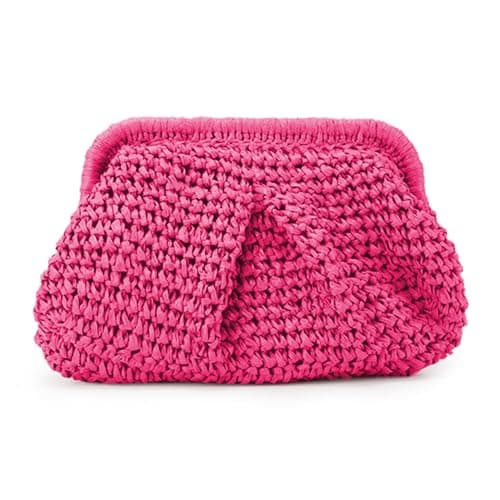 Emprier Women Cloud Straw Clutch Bag Straw Shoulder Bag Summer Beach Shoulder Bag, Red Pink, One Size