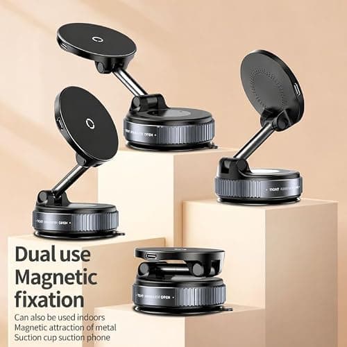 wowtravel Magnetic Car Phone Holder with Wireless Charging Vacuum Suction Cup 15W Fast Charge Car Mount for Dashboard Windshield Glass 360 Adjustable — view 3