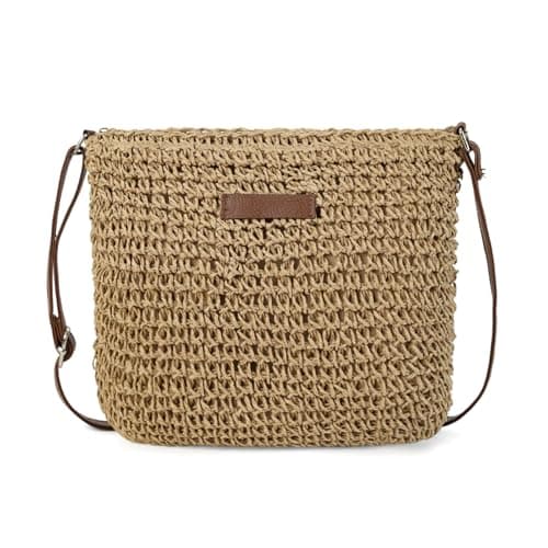 AFKOMST Women’s Straw Crossbody Bag, Small Woven Shoulder Bag with Adjustable Strap, Lightweight Wicker Summer Beach Handbag for Holiday Travel Picnic Daily Use