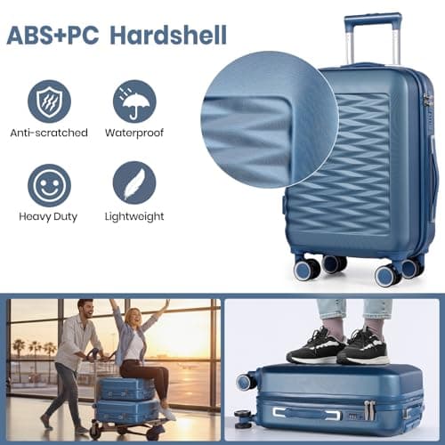 H.yeed 4-Piece Luggage Set Lightweight ABS Hard Shell Suitcase Set with TSA Lock and Spinner Wheels Travel Suitcase Set Includes 12" 20" 24" 28" (Navy Blue, 4 pc Set) — view 4