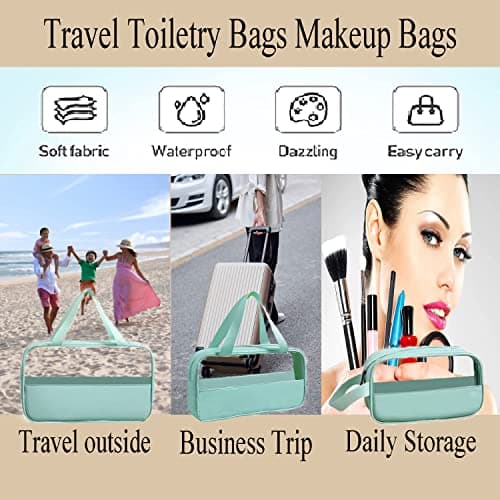 3-Pack Toiletry Bags,Clear Waterproof PVC+PU Travel Wash Bags with Handle-Large Capacity Cosmetic Bag,Unisex (Mint Green) — view 6