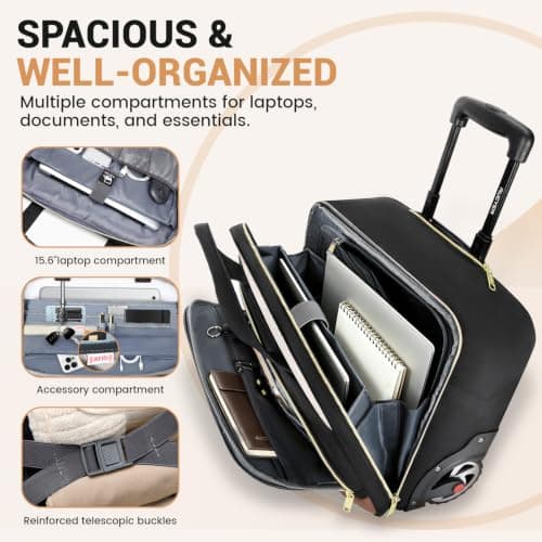 RUCYEN Rolling Laptop Bag,Rolling Briefcase for Men & Women,Laptop Briefcase on Wheels,Carry On Bag for Business Travel, Black-White, 15.6", Classic — view 2